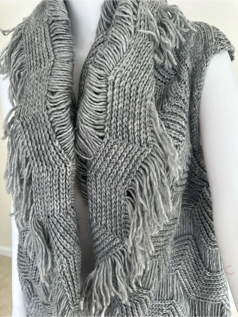 Gray Knit Fringe Vest - Home Accents